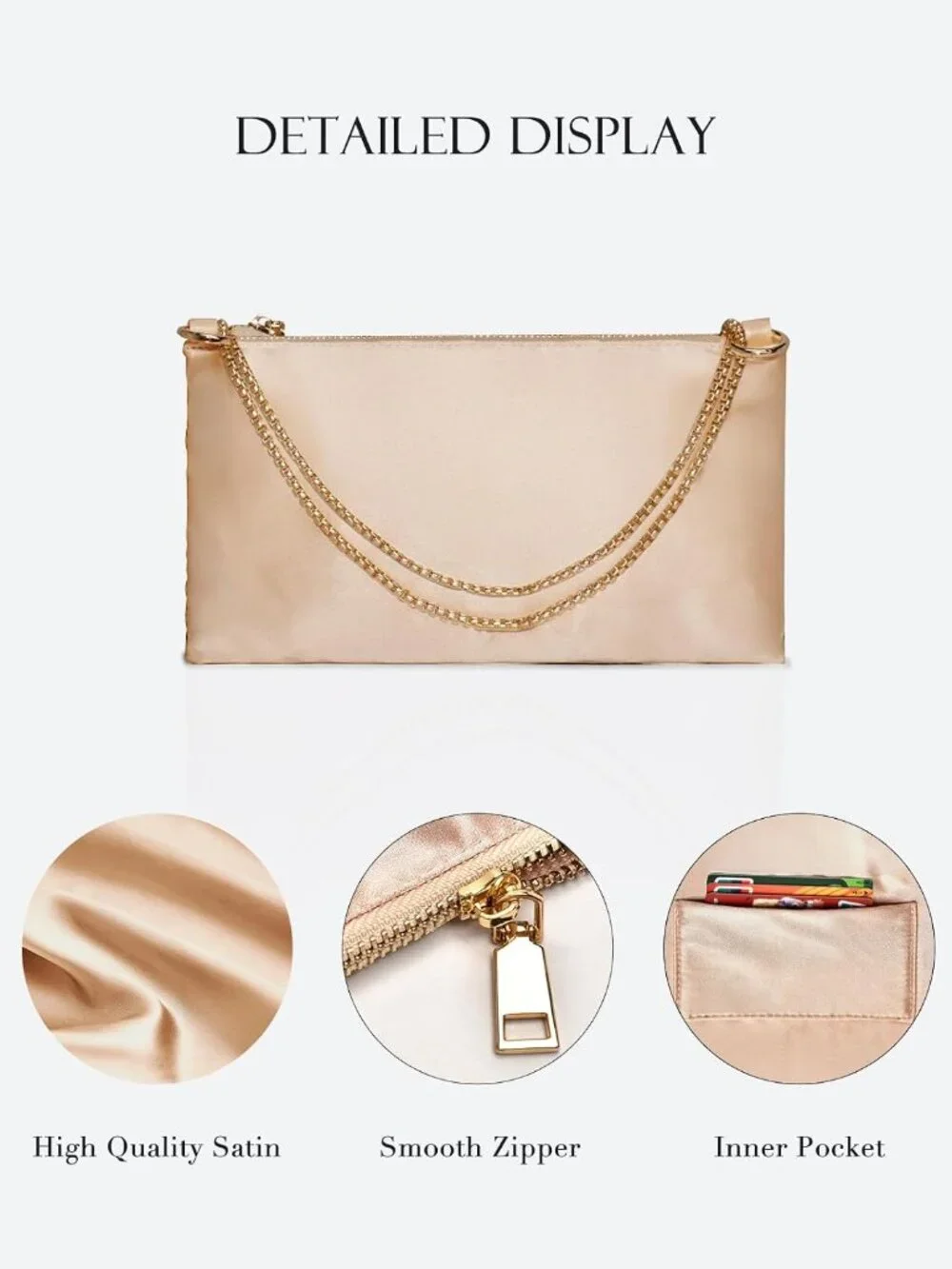 👜Women's Tan Evening Handbag Satin Shoulder Bag Cocktail Party Wedding Purse